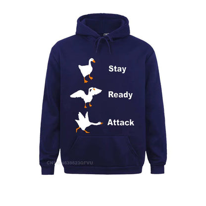 Stay Ready Attack Goose Men Men'S Funny Harajuku Men Untitled Goose Game Pullover Hoodie Camisas Happy New Year Clothing Shirt