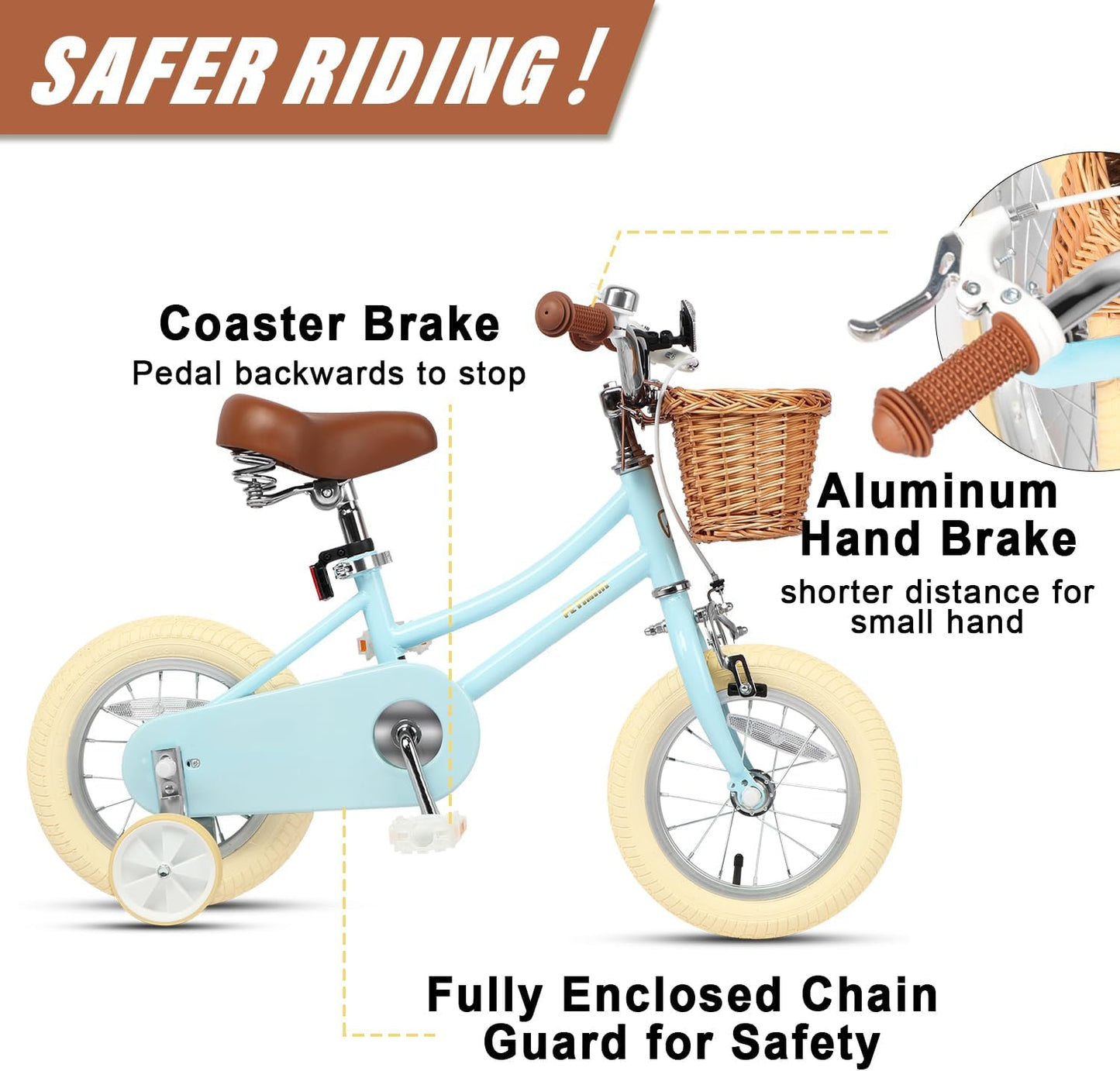 Girls Bike with Basket for 2-12 Years Old Kids, 12 14 16 18 20 Inch Bicycle with Bell Training Wheels, Multiple Colors