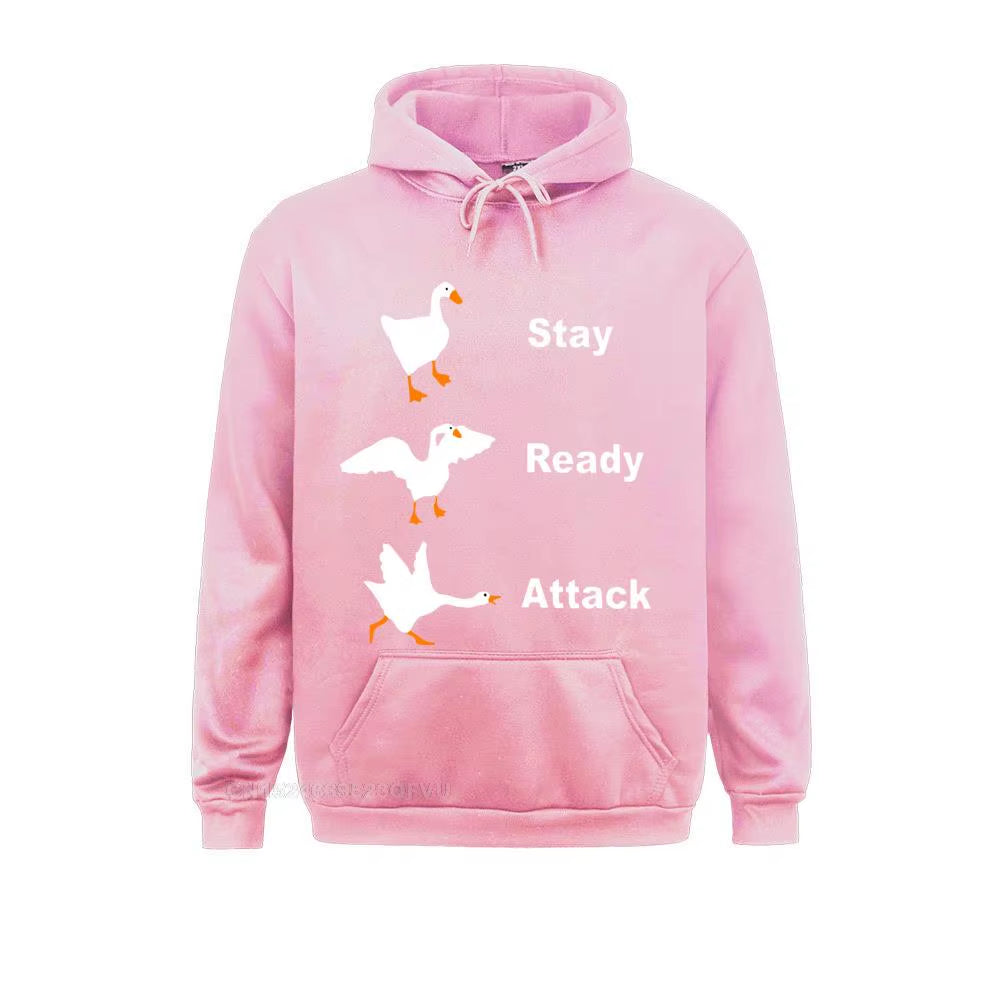 Stay Ready Attack Goose Men Men'S Funny Harajuku Men Untitled Goose Game Pullover Hoodie Camisas Happy New Year Clothing Shirt