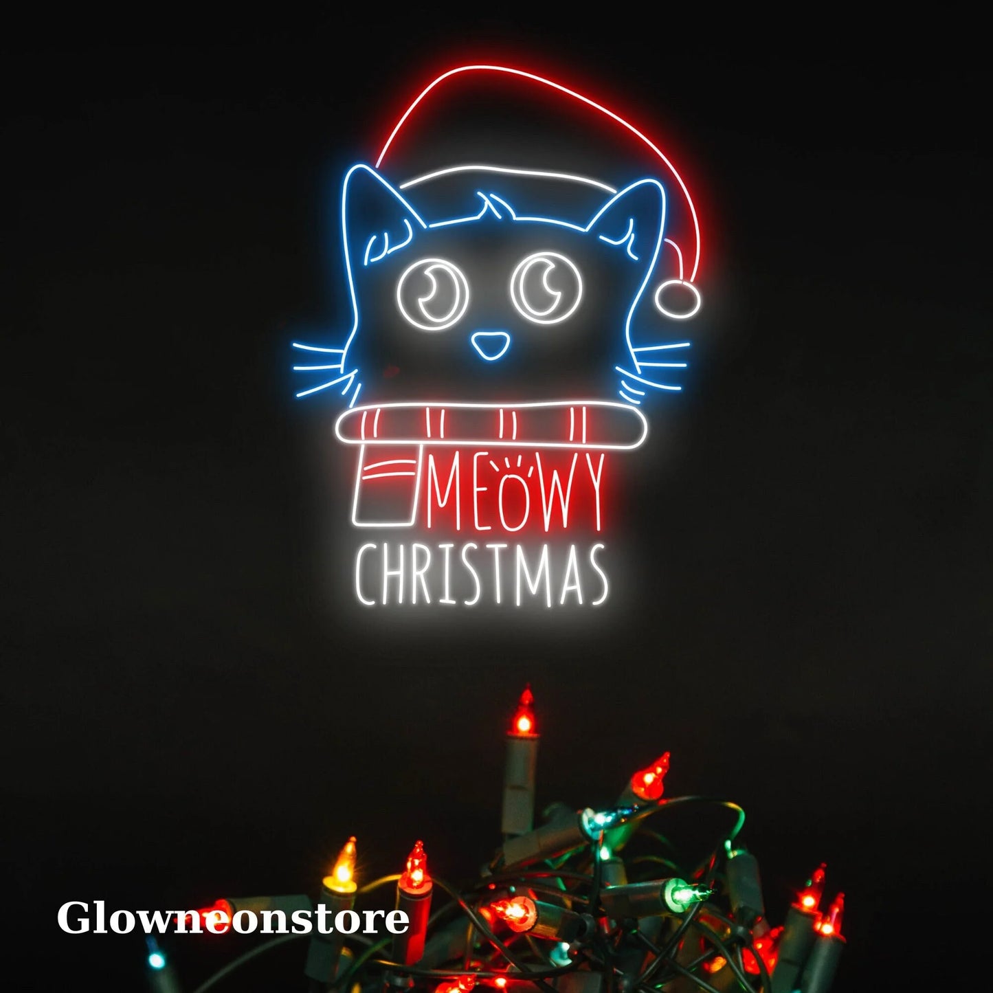 Cat Meowy Christmas Neon Sign, Cat Christmas Led Light, Christmas Neon, Cat Christmas Sign