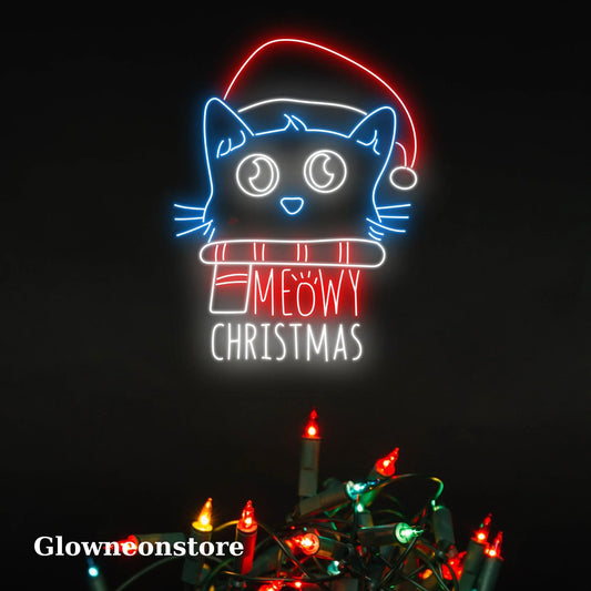 Cat Meowy Christmas Neon Sign, Cat Christmas Led Light, Christmas Neon, Cat Christmas Sign