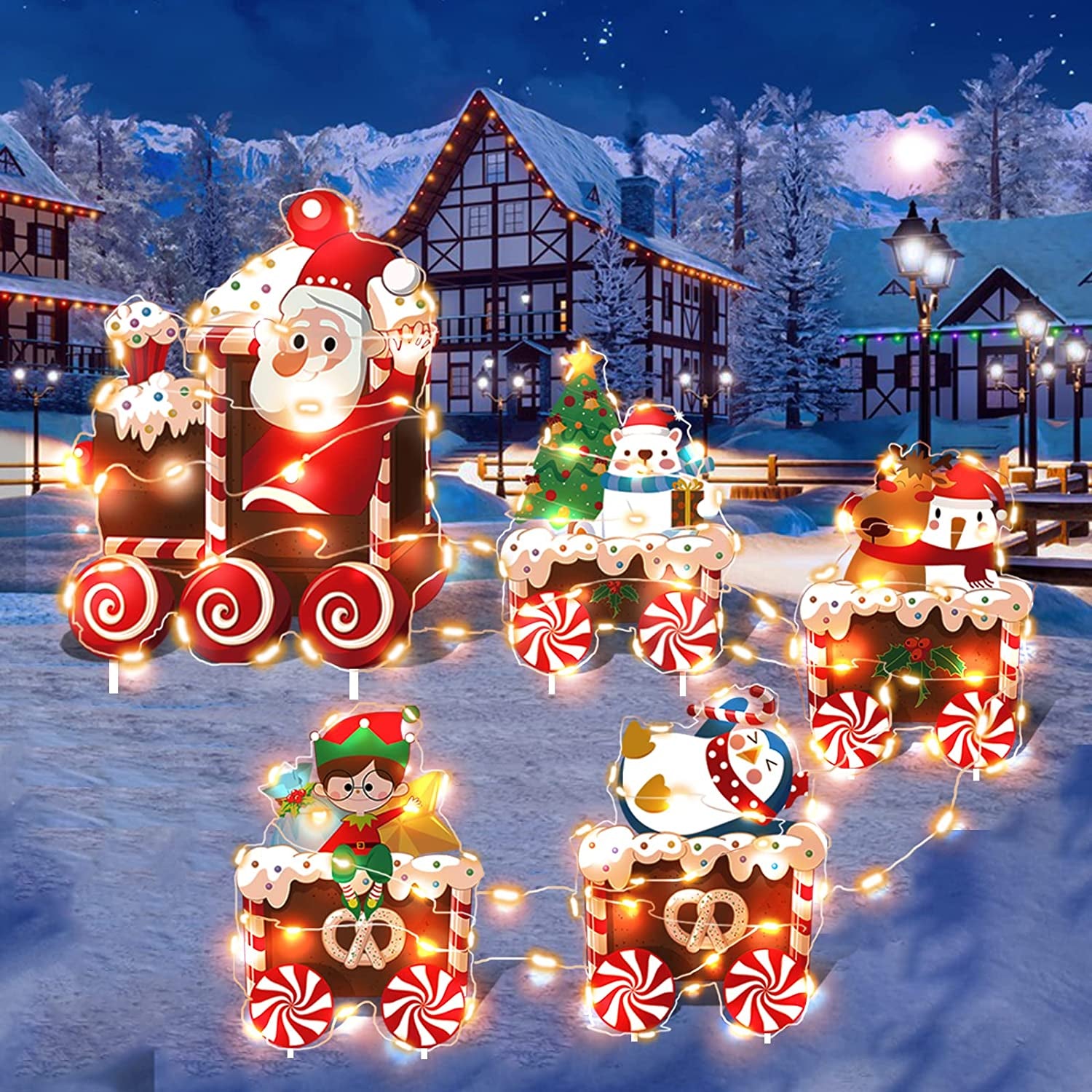 Letreros De Navidad Para Patio Con Luces LED Arbol De Navidad Papa Noel Elfo