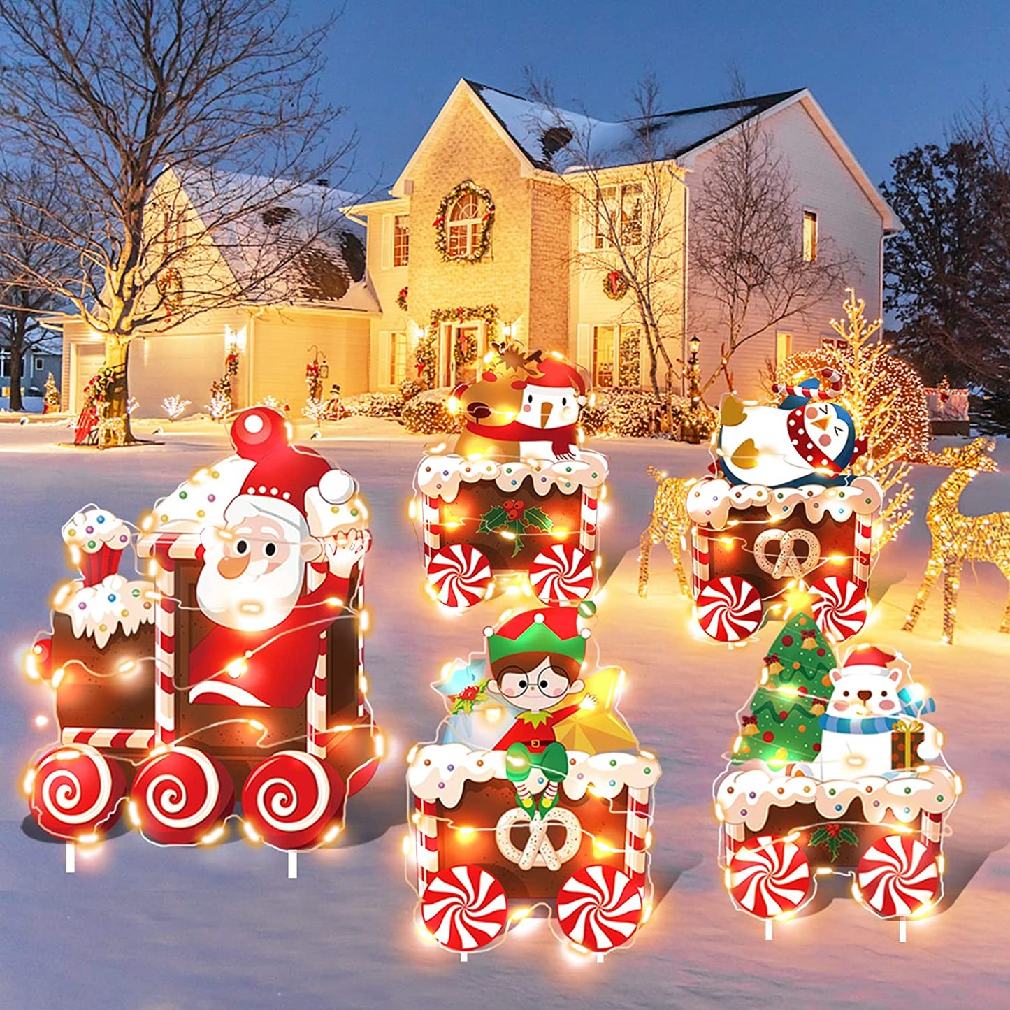 Letreros De Navidad Para Patio Con Luces LED Arbol De Navidad Papa Noel Elfo
