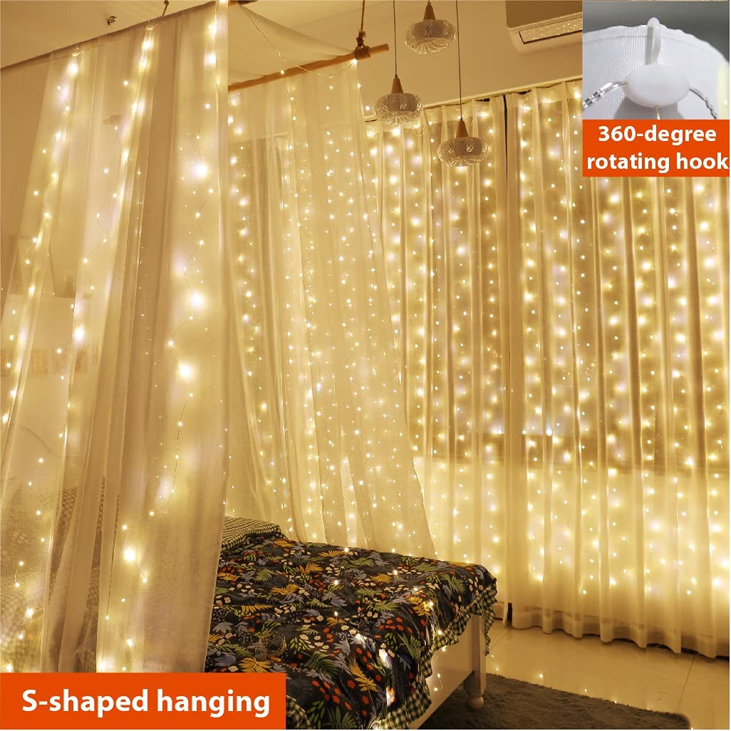 Cortina De Luces LED De 300 Luces Con Control Remoto, 8 Modos, 3 X 3 M