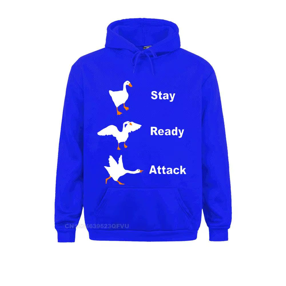 Stay Ready Attack Goose Men Men'S Funny Harajuku Men Untitled Goose Game Pullover Hoodie Camisas Happy New Year Clothing Shirt
