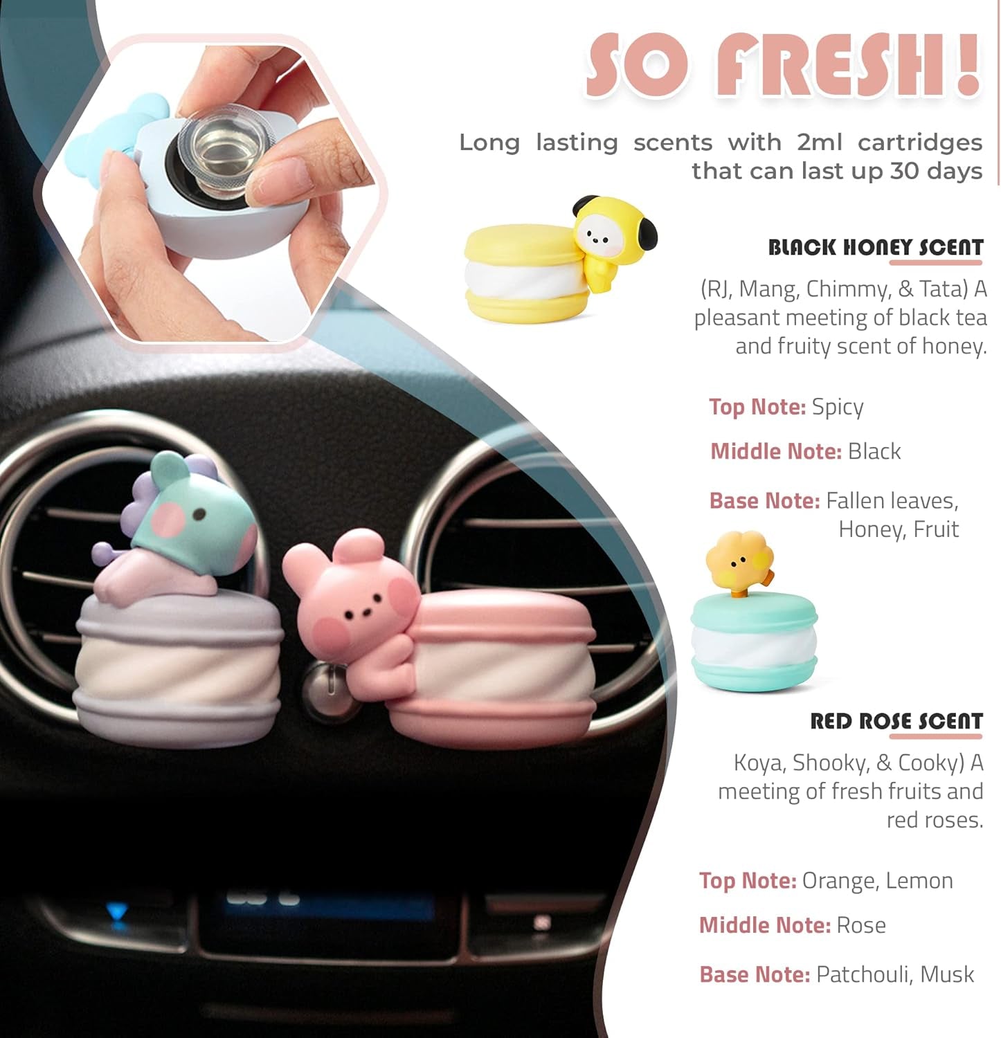 BTS Inspired Characters Car Air Fresheners, All Seven Characters with Their Own Cute Design, Cute and Compact Car Freshners (RJ)