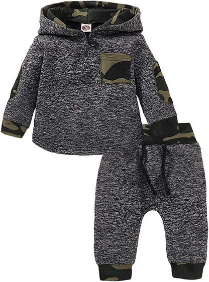 Toddler Baby Boy Fall Winter Clothes Plaid Long Sleeve Hoodie Sweatshirt Pants Set 2Pcs Infant Christmas Outfits 0-3T
