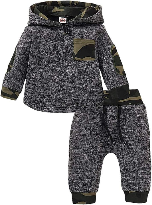 Toddler Baby Boy Fall Winter Clothes Plaid Long Sleeve Hoodie Sweatshirt Pants Set 2Pcs Infant Christmas Outfits 0-3T