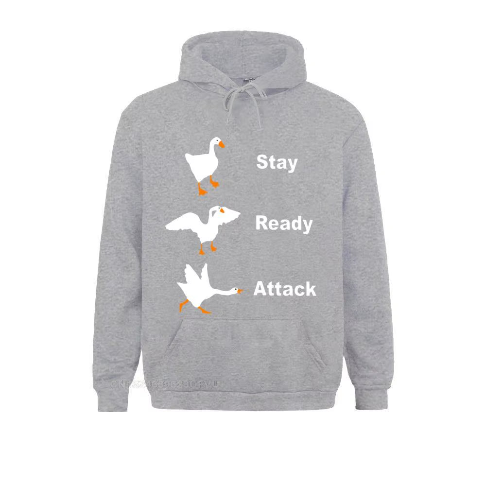 Stay Ready Attack Goose Men Men'S Funny Harajuku Men Untitled Goose Game Pullover Hoodie Camisas Happy New Year Clothing Shirt