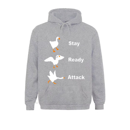 Stay Ready Attack Goose Men Men'S Funny Harajuku Men Untitled Goose Game Pullover Hoodie Camisas Happy New Year Clothing Shirt
