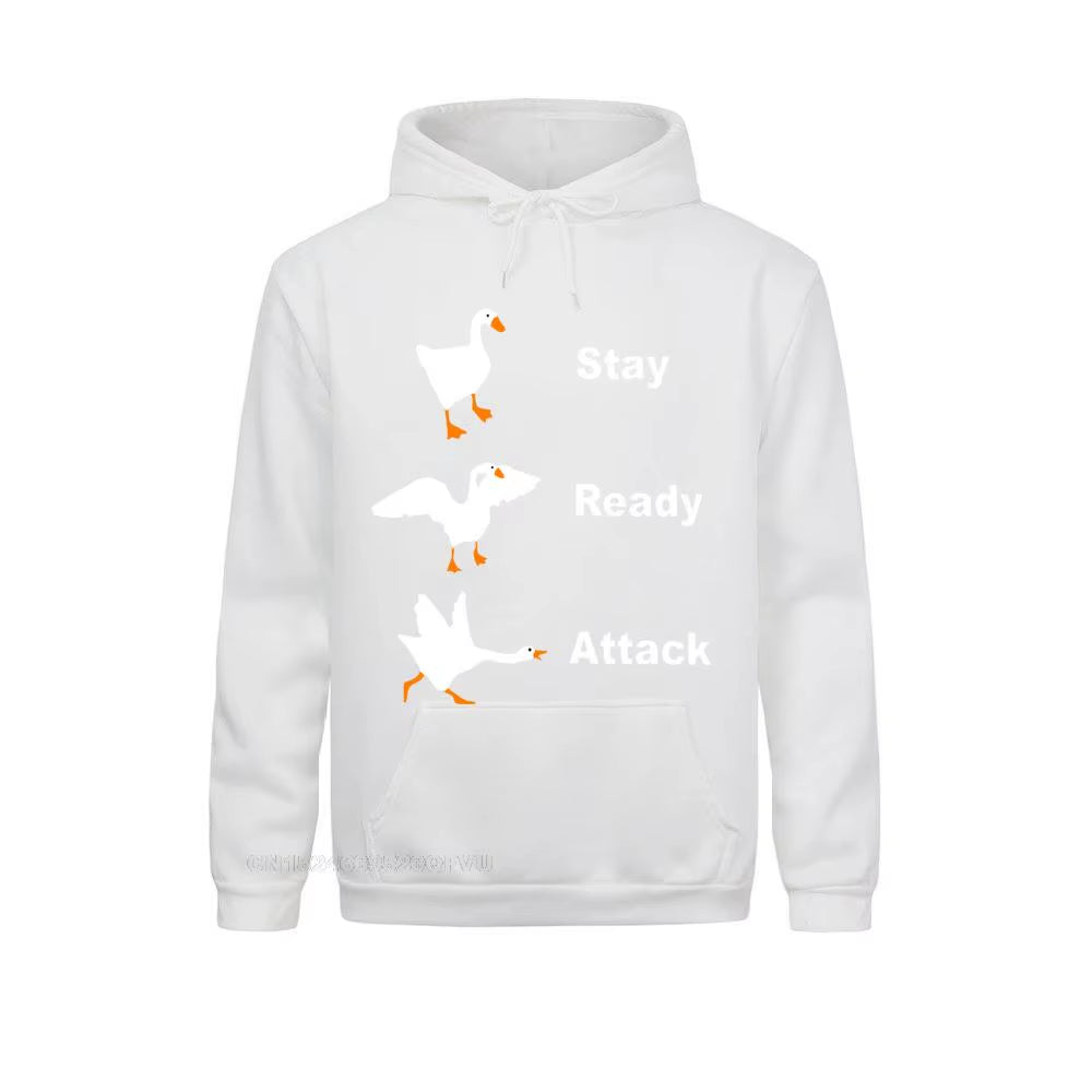 Stay Ready Attack Goose Men Men'S Funny Harajuku Men Untitled Goose Game Pullover Hoodie Camisas Happy New Year Clothing Shirt