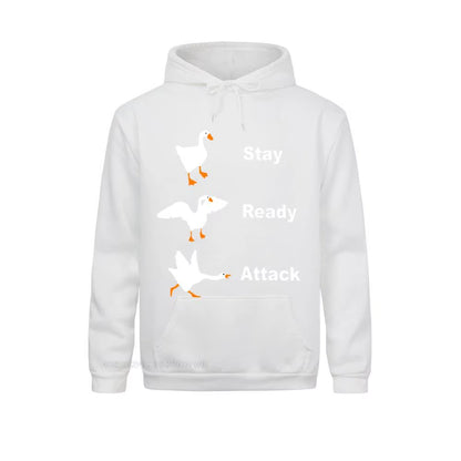 Stay Ready Attack Goose Men Men'S Funny Harajuku Men Untitled Goose Game Pullover Hoodie Camisas Happy New Year Clothing Shirt