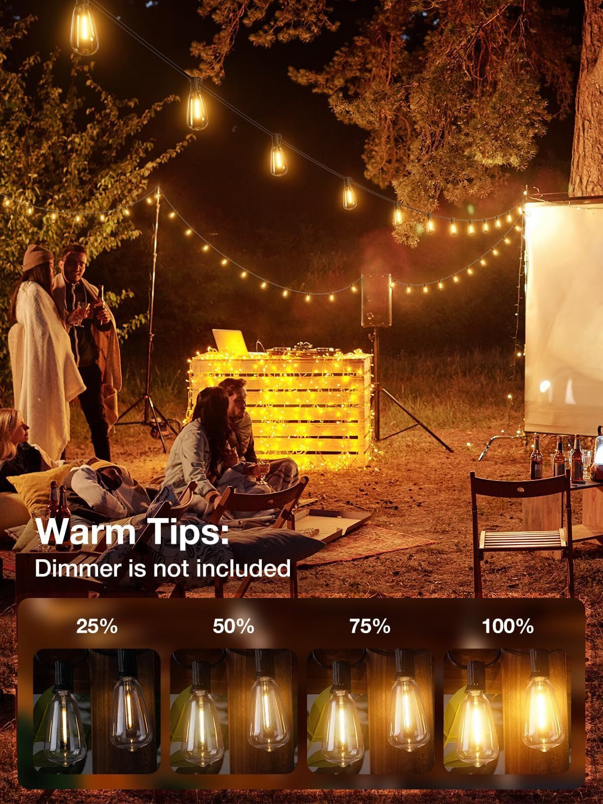 Luces De Cadena Para Exteriores De 150 Pies, Luces Impermeables Para Patio