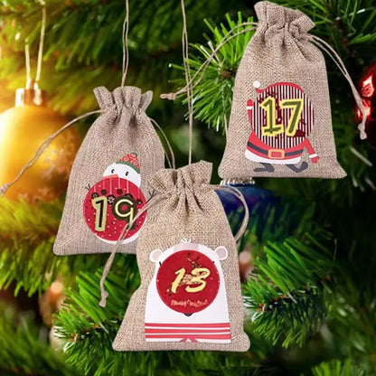 24Pcs DIY Christmas Advent Calendar Gift Bags Merry Christmas Decor for Paper Clips Stickers Cristmas Ornament Xmas Navidad