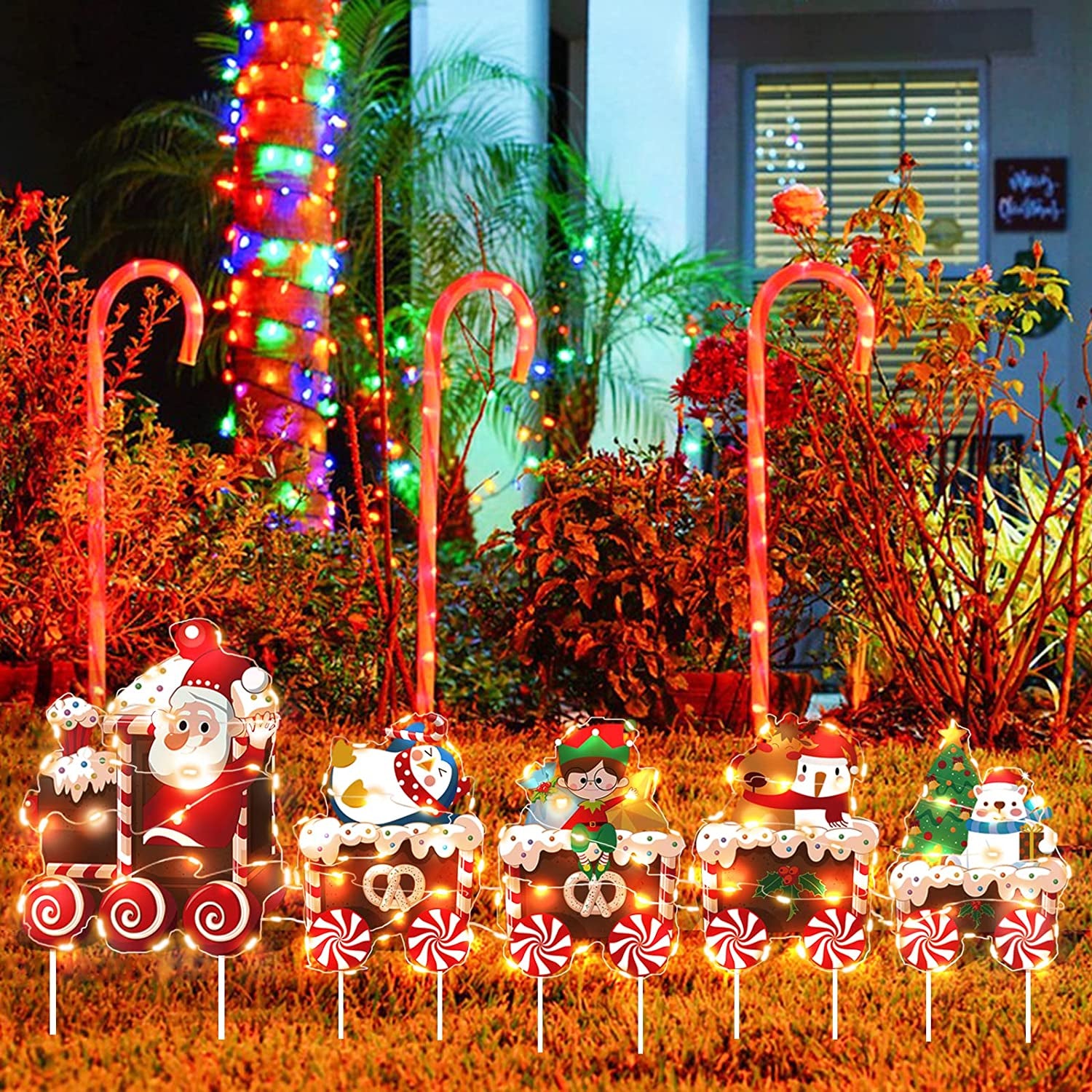 Letreros De Navidad Para Patio Con Luces LED Arbol De Navidad Papa Noel Elfo