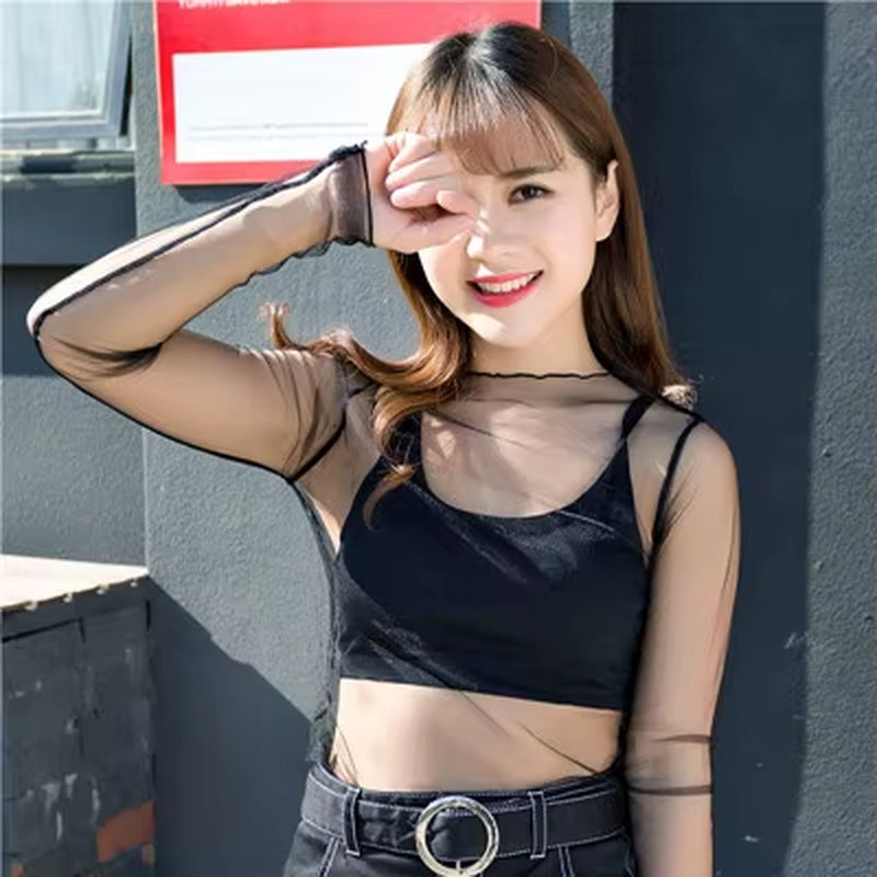 Women Sexy Harajuku Mesh Tops Net See through T Shirt Transparent Undershirt Star Base Top Camisas Femininas Clubwear