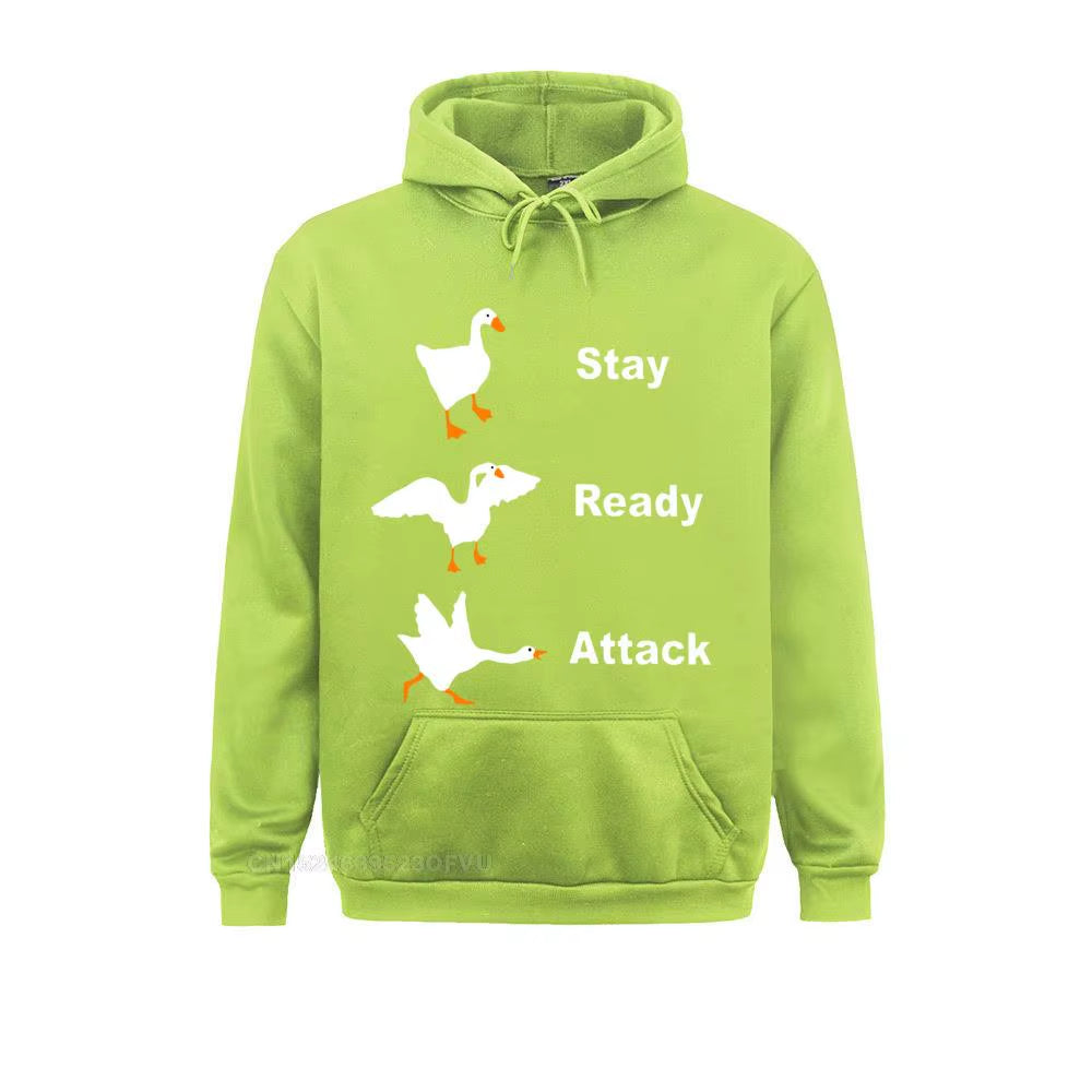 Stay Ready Attack Goose Men Men'S Funny Harajuku Men Untitled Goose Game Pullover Hoodie Camisas Happy New Year Clothing Shirt