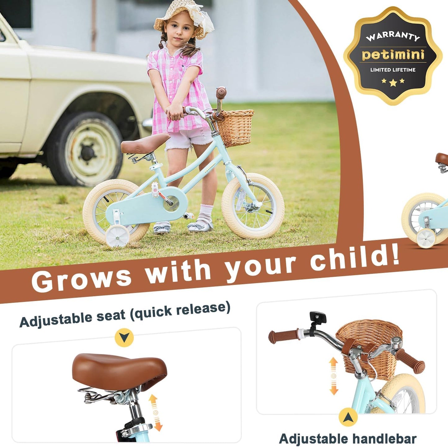Girls Bike with Basket for 2-12 Years Old Kids, 12 14 16 18 20 Inch Bicycle with Bell Training Wheels, Multiple Colors