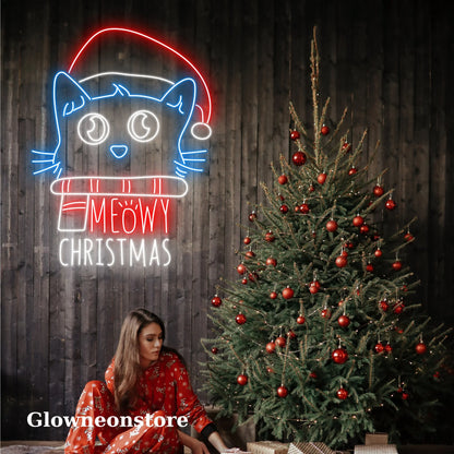 Cat Meowy Christmas Neon Sign, Cat Christmas Led Light, Christmas Neon, Cat Christmas Sign