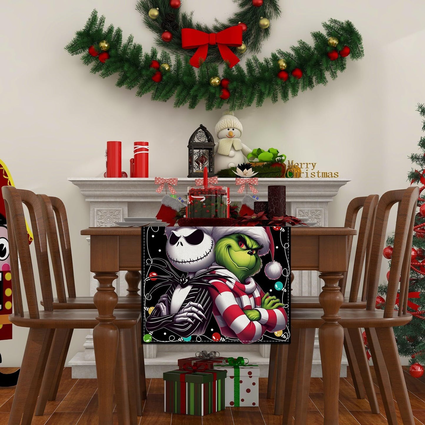 Linen Nightmare before Christmas Jack Skellington Table Runner Merry Christma...